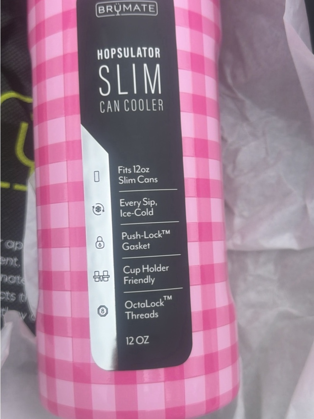 BrüMate Hopsulator Slim Can Cooler - Pink Gingham